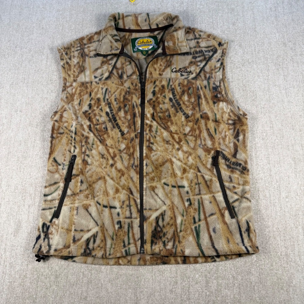 Cabelas Fleece Vest Brown Men's M Camo Full Zip Backwaters Hunting